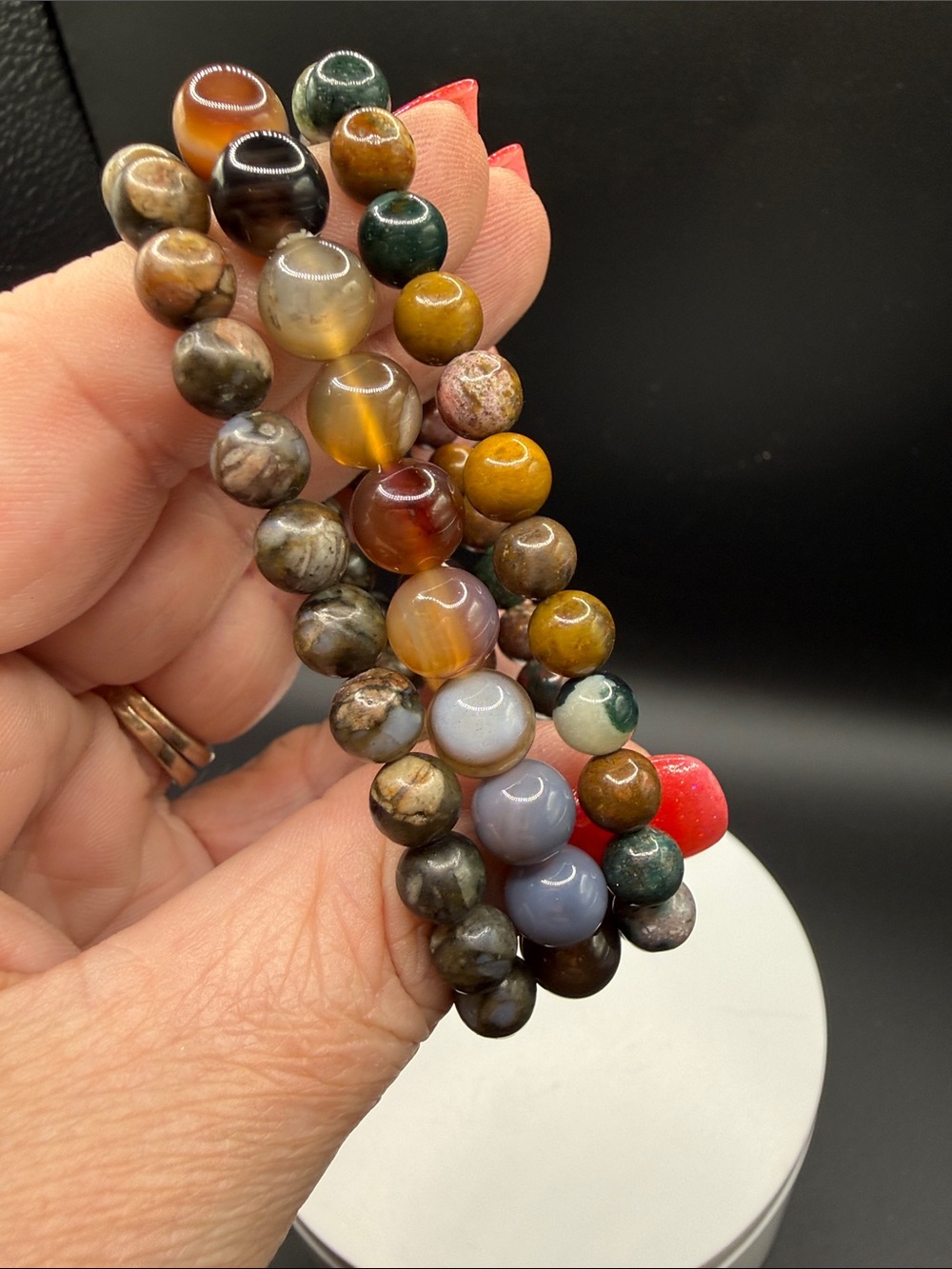 Natural Multi-Color Agate Bead Stretch Bracelet set - Women